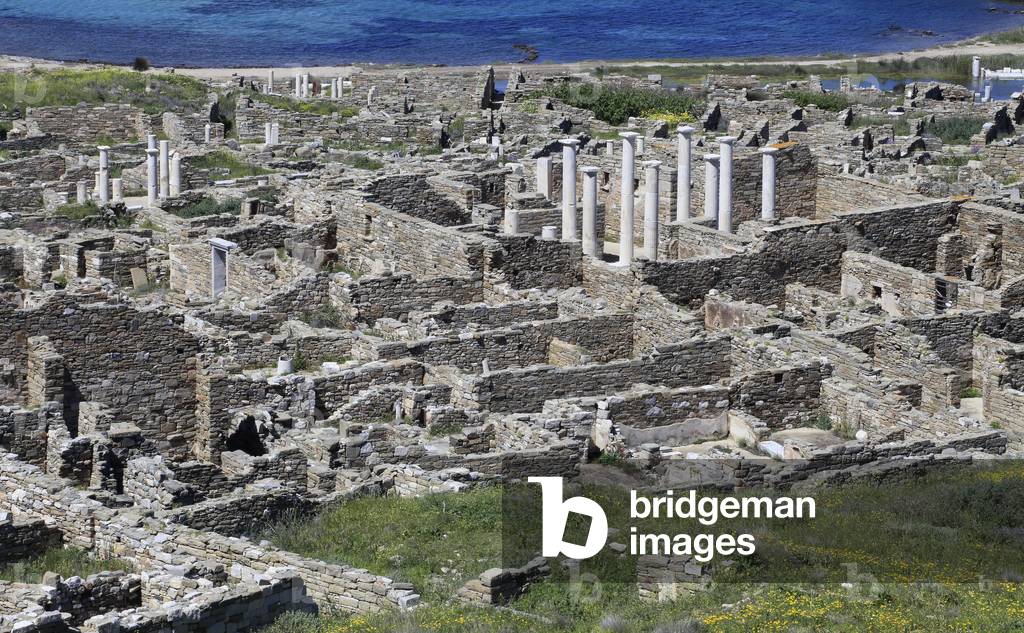 Archaeological site of Delos.The theater quarter and at the center the house of Dionysus. 2nd Century BC.