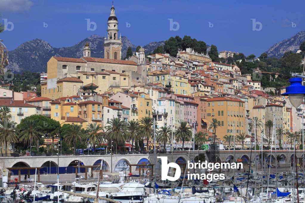 Old town and Marina in Menton. French Riviera .