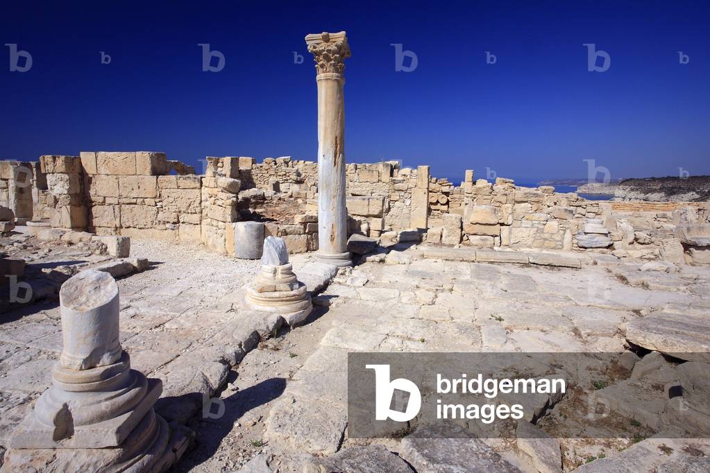 Ruins of the atrium belonging to the baptistry Kourion (Curium), Greco-Roman and Christian archological site 5th century AD Cyprus