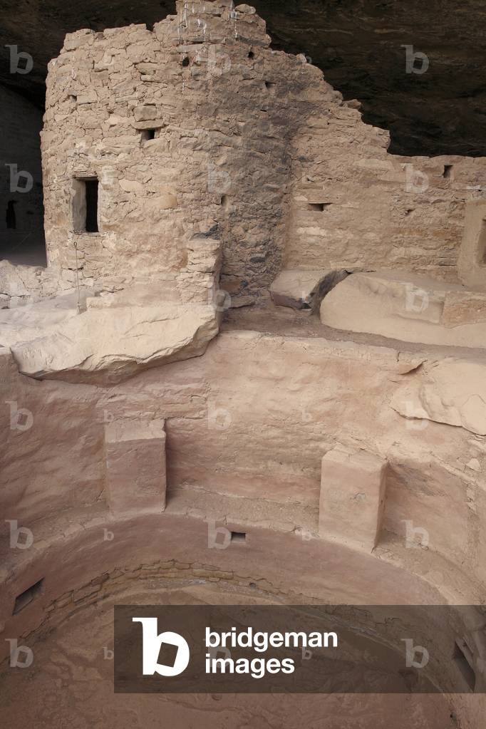 Spruce tree House a Mesa Verde - Kiva and Wrodyte Habitations of Ancient American Civilization Anasazi or Ancestral People Pueblo, 12th - 14th century - Cliff Dwelling, Mesa Verde National Park, Colorado, USA (USA), UNESCO Site