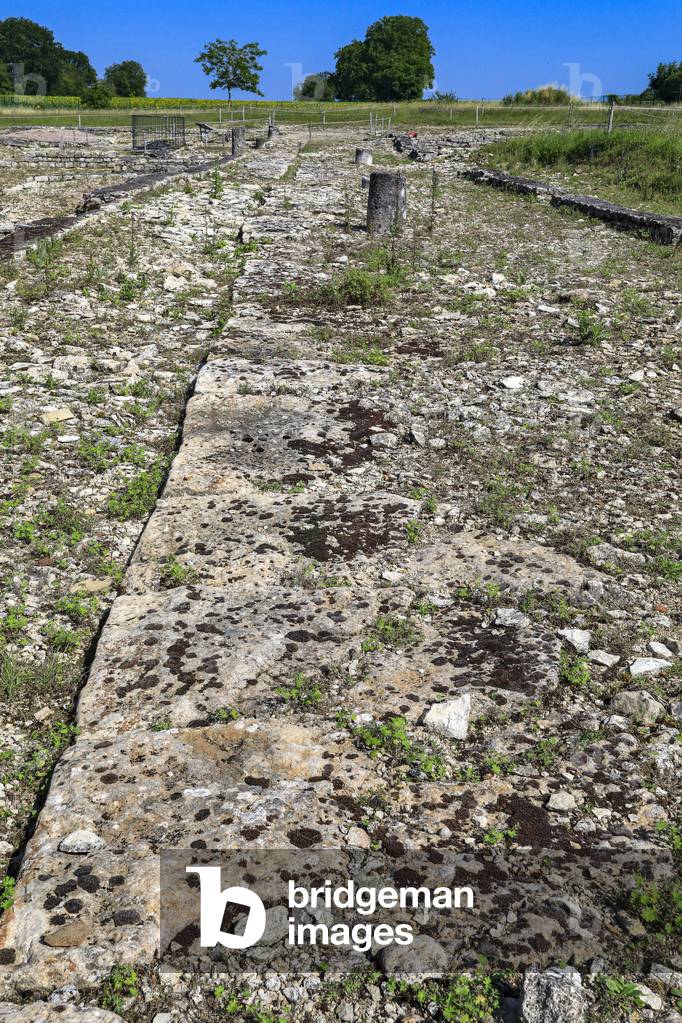Street with porticos on the archaeological site of Alésia.