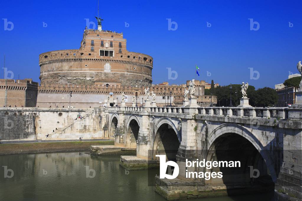 Castle of Saint Angelo (Sant'Angelo) and the Mausolee of Hadrian on the banks of the Tiber/Rome/UNESCO Site