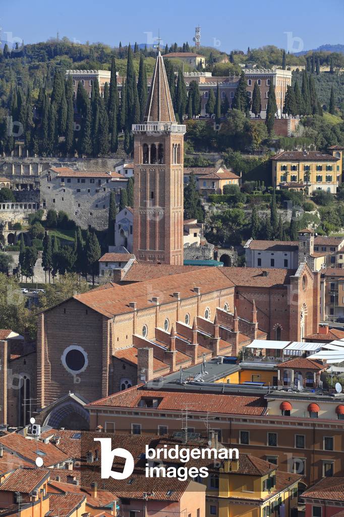 church of sant'Anastasia and Panorama of downtown of Verona, Historical center, Verona, Veneto, Italy, 2019 (photo)