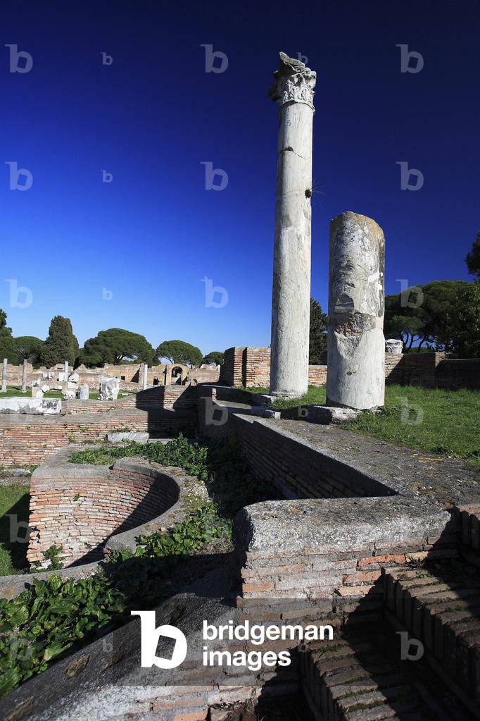 Forum district seen from the round temple/Ancient Ostia/Italy