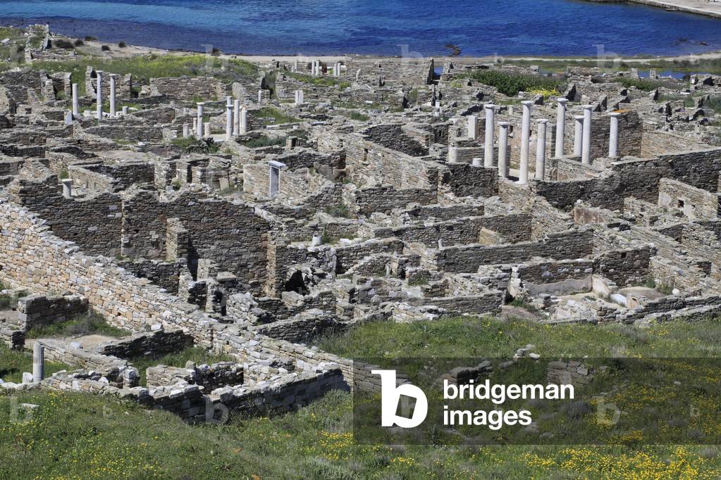 Archaeological site of Delos.The theater quarter and at the center the house of Dionysus. 2nd Century BC.