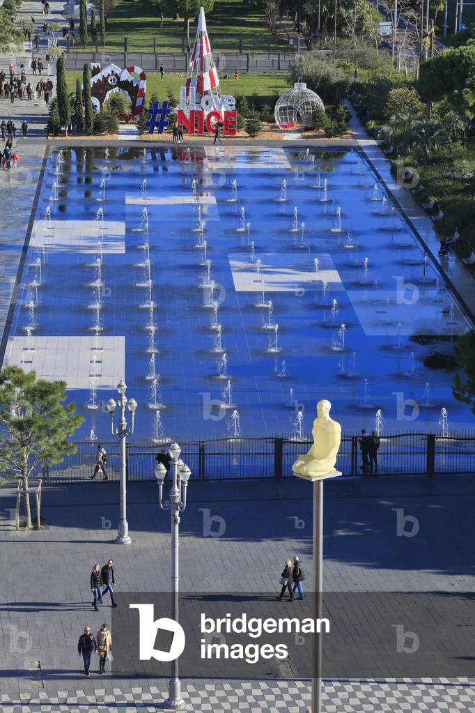 Concept fountain in central park and gardens in Nice. 'Promenade du Paillon'.  French Riviera (Alpes-Maritimes), France.