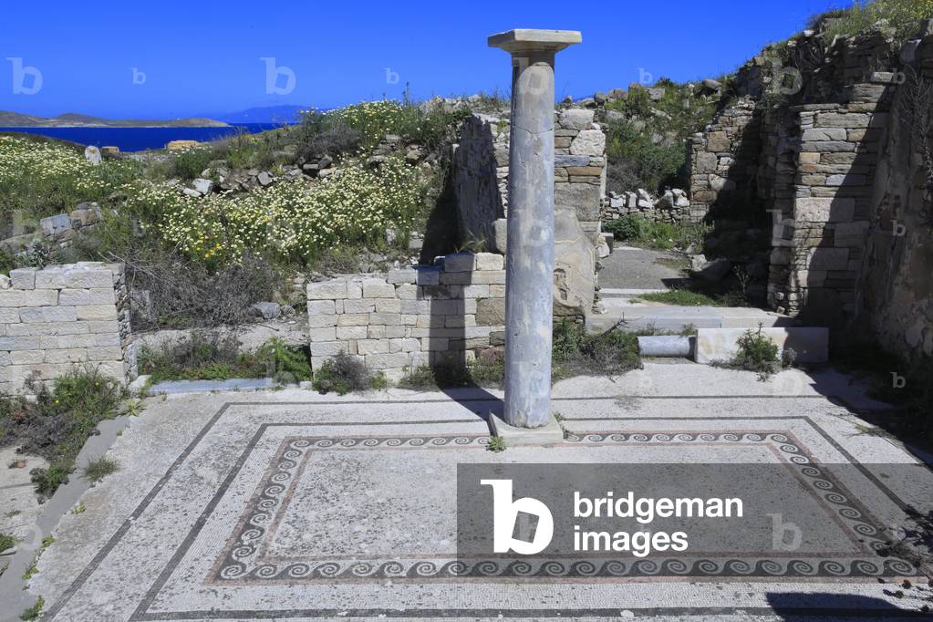 Archaeological site of Delos. Inopos Quarter, the house with one column. 2nd century BC.