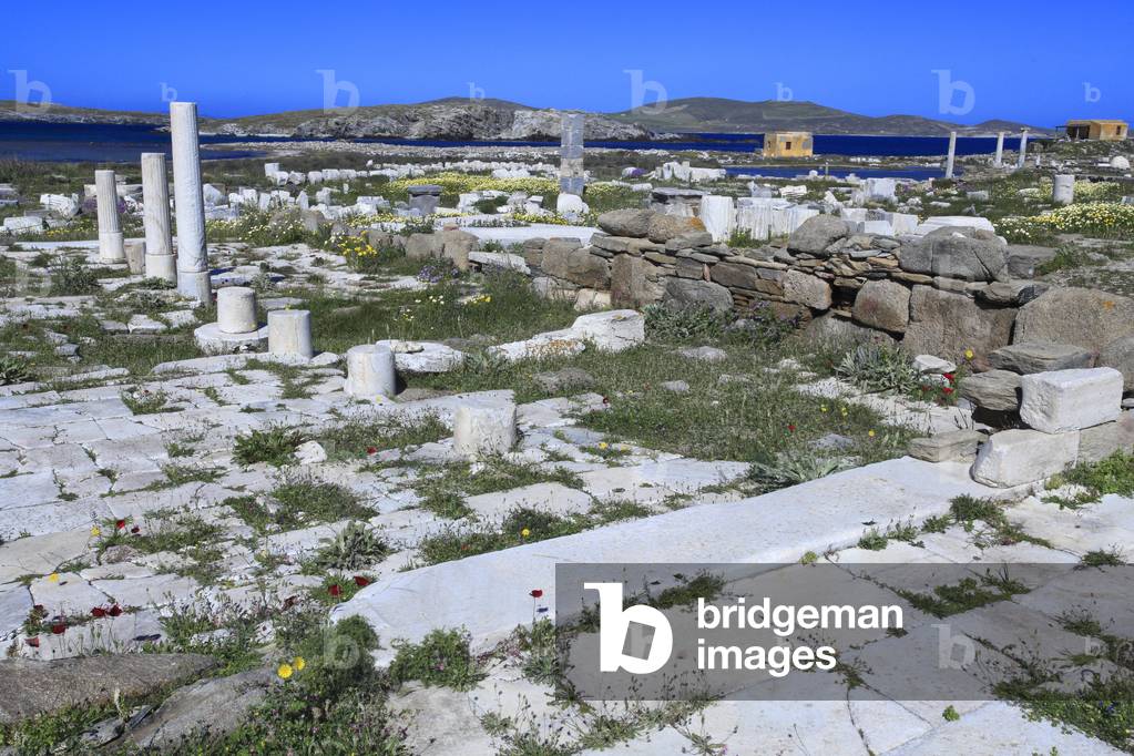 Archaeological site of Delos. The Ruins of the House the of the Naxians. Apollonian sanctuary, 5th century BC.