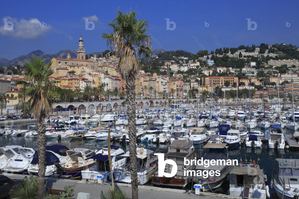 Old town and Marina in Menton. French Riviera .