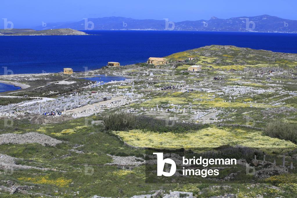 Archaeological site of Delos. General view upon the sanctuary of Apollo and the quarter of the theater. 2nd century BC.