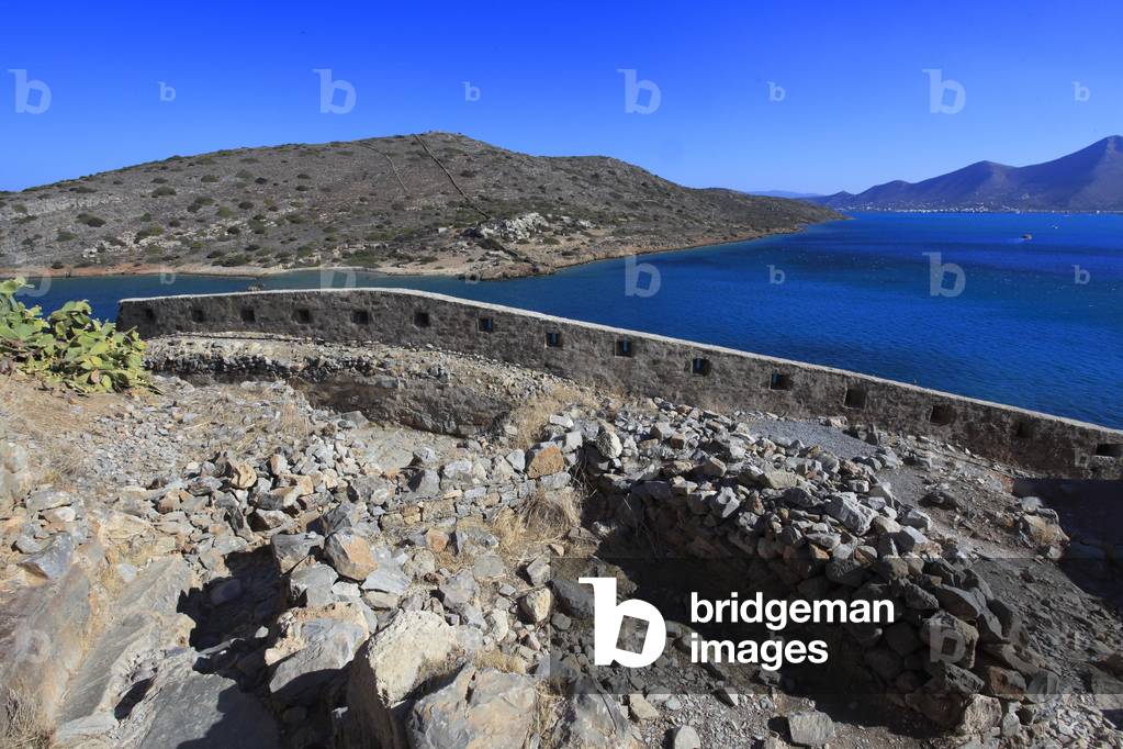 Spinalonga Island. View over the island from the bottom of the mezzaluna Barbariga built during the venitian period.