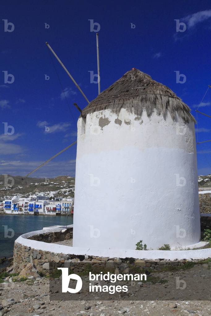 Windmills (lower), Mykonos. Cyclades, Mykonos, Greek islands, Aegean sea.