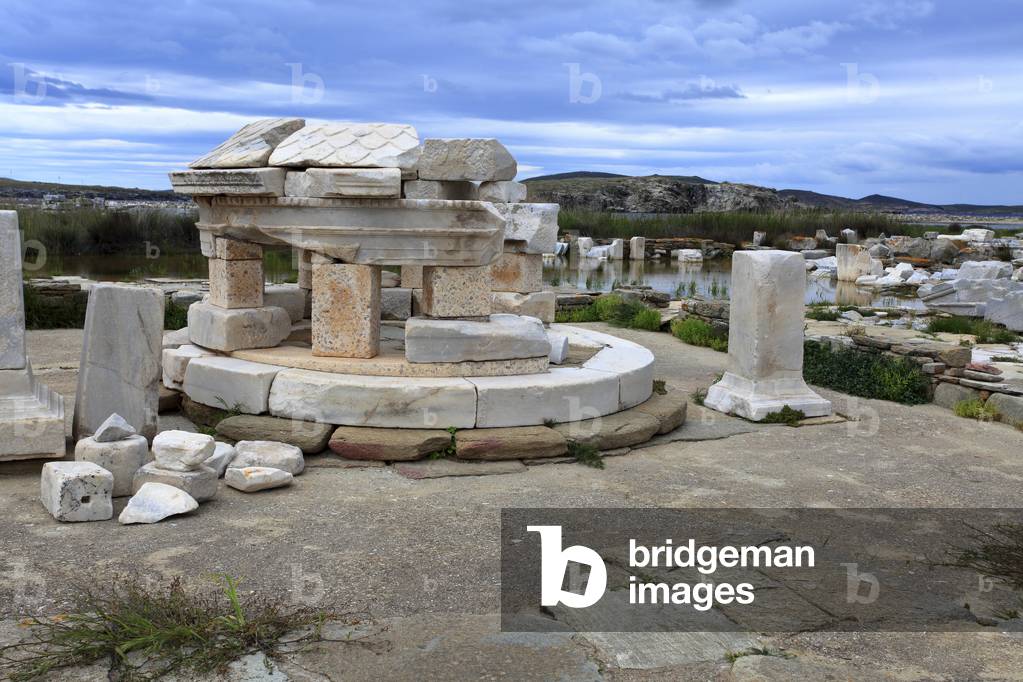 Archaeological site of Delos. Circular marble monument, Apollonian sanctuary, 2nd century BC.
