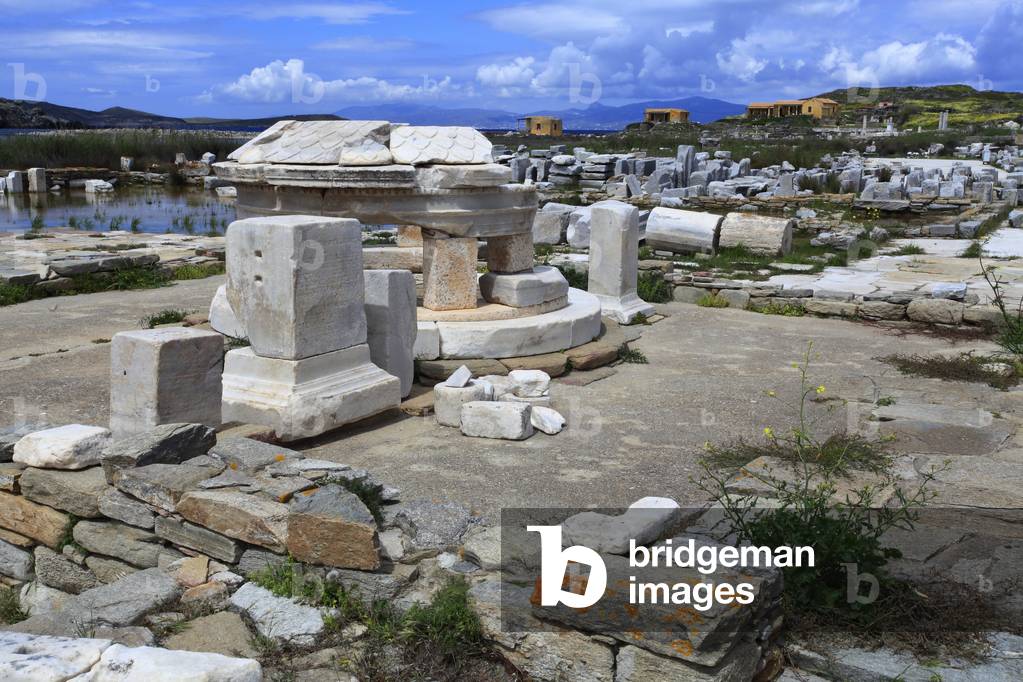 Archaeological site of Delos. Circular marble monument,. Apollonian sanctuary, 2nd century BC.