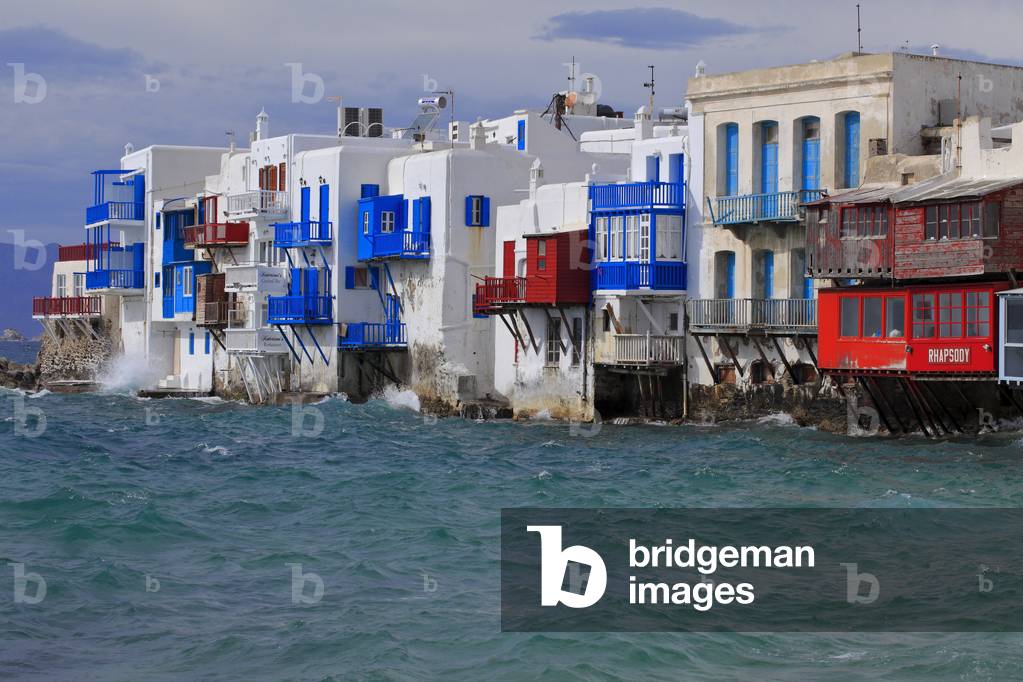 Cityscape. Little Venice. Main village of Mykonos town (Chora) . Cyclades, Mykonos, Greek islands, Aegean sea.