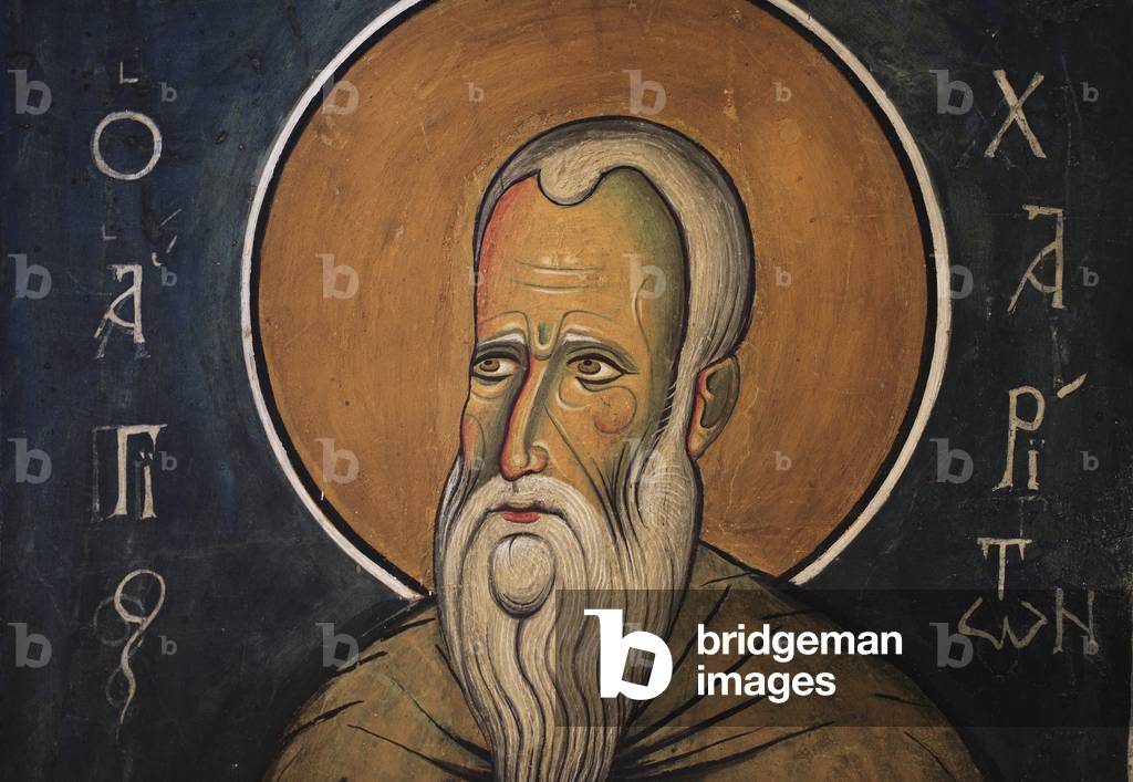 Saint Chariton Byzantin fresco from Panagia tou Arakos Church 12th Century Cyprus Painted churches UNESCO site Troodos, Cyprus