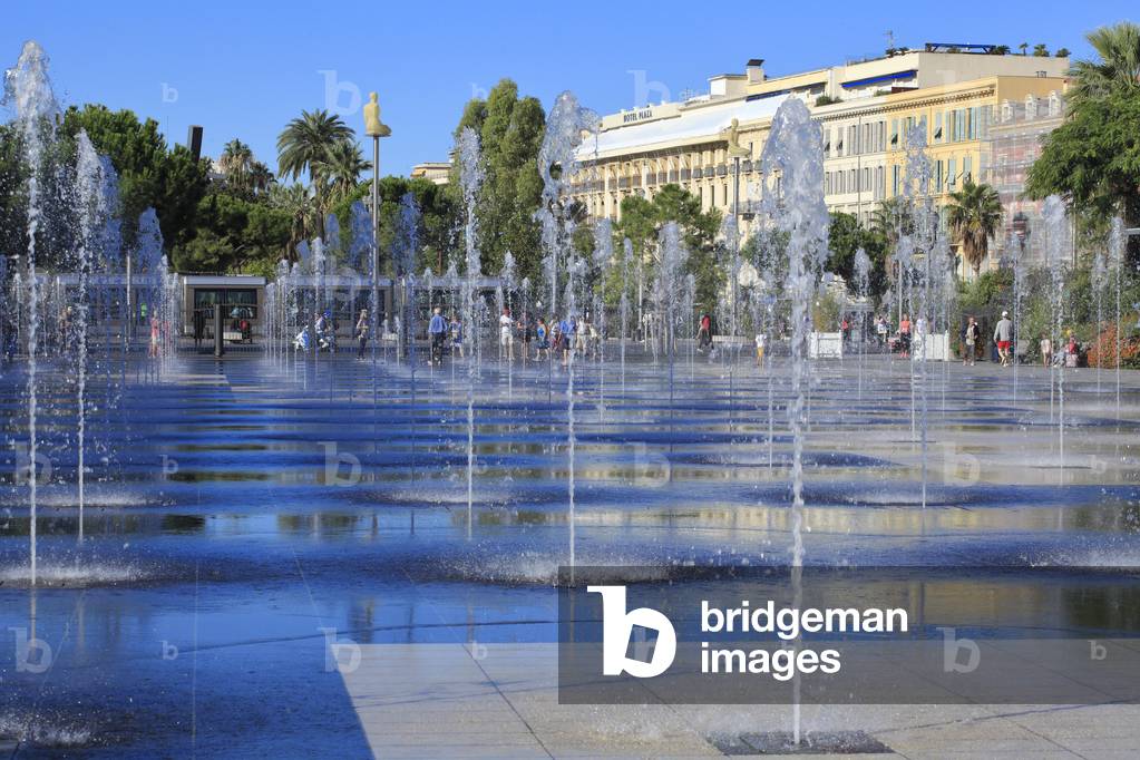 Concept fountain in central park and gardens in Nice. 'Promenade du Paillon'.  French Riviera (Alpes-Maritimes), France.