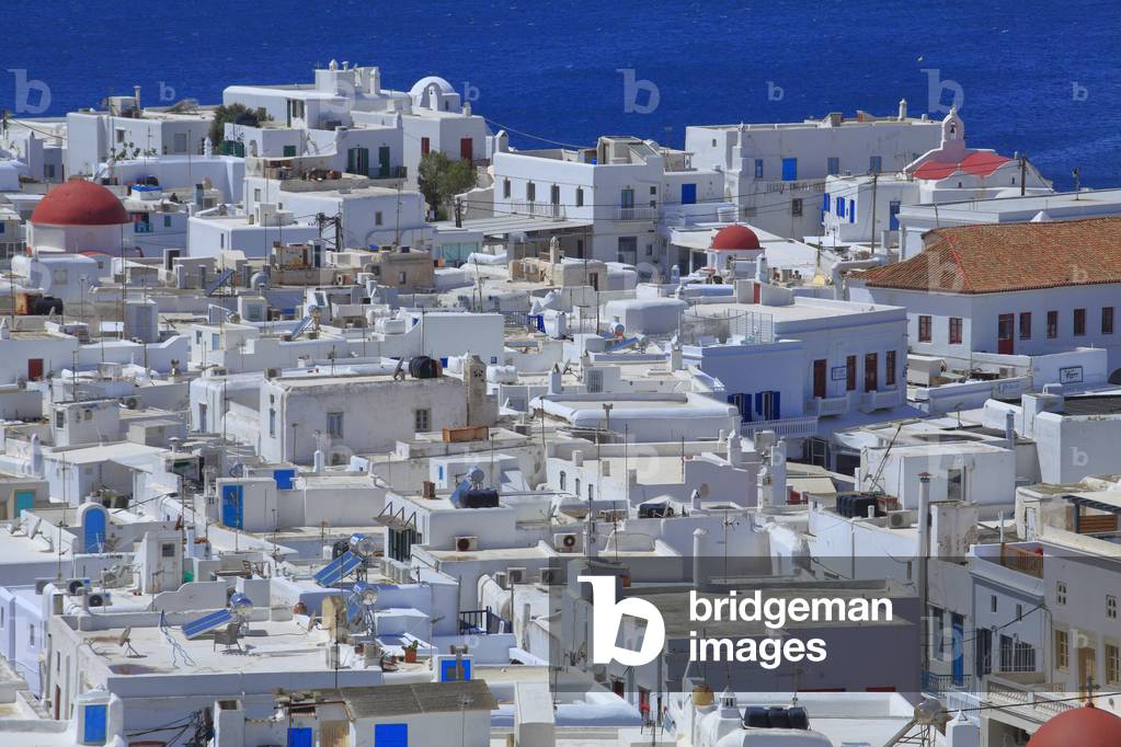 Cityscape. The main village of Mykonos town (Chora) . Cyclades, Mykonos, Greek islands, Aegean sea.