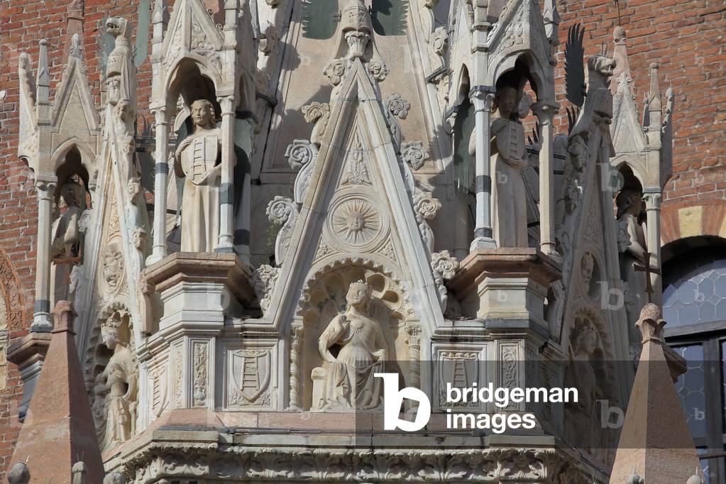 The Scaliger (Scaligeri) tombs. Sculptural detail of the tomb of Cansignorio. Gothic monument