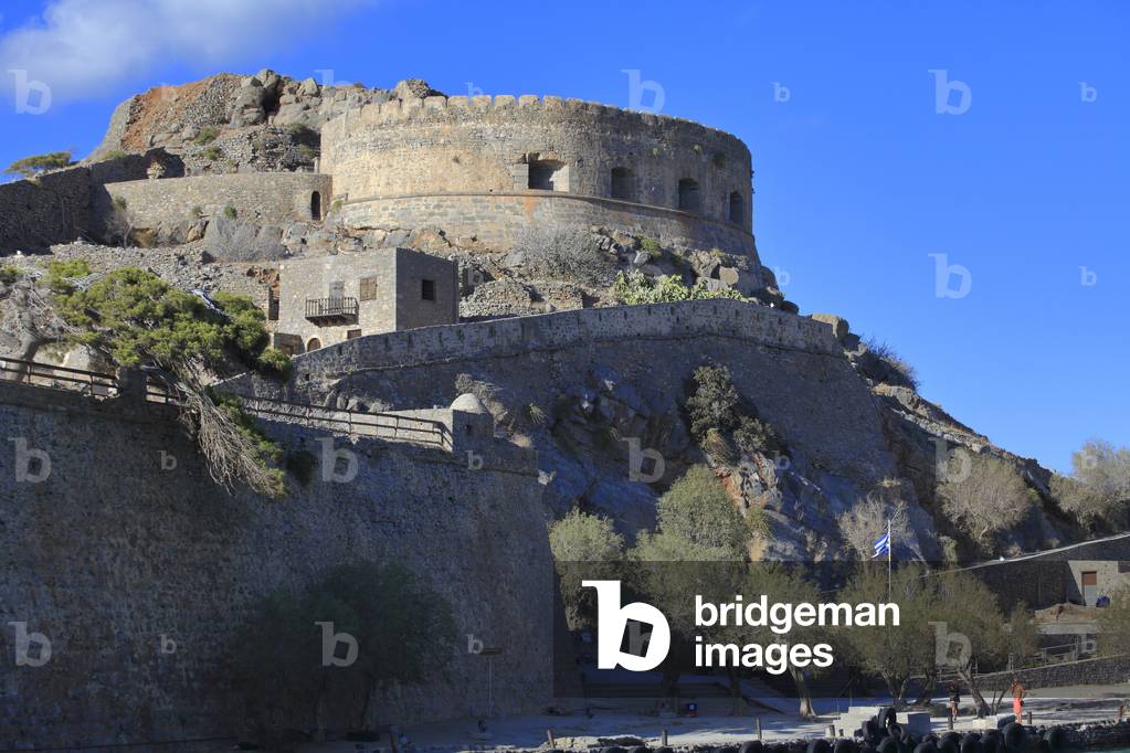 Spinalonga Island. View on the mezzaluna Barbariga built during the venitian period.