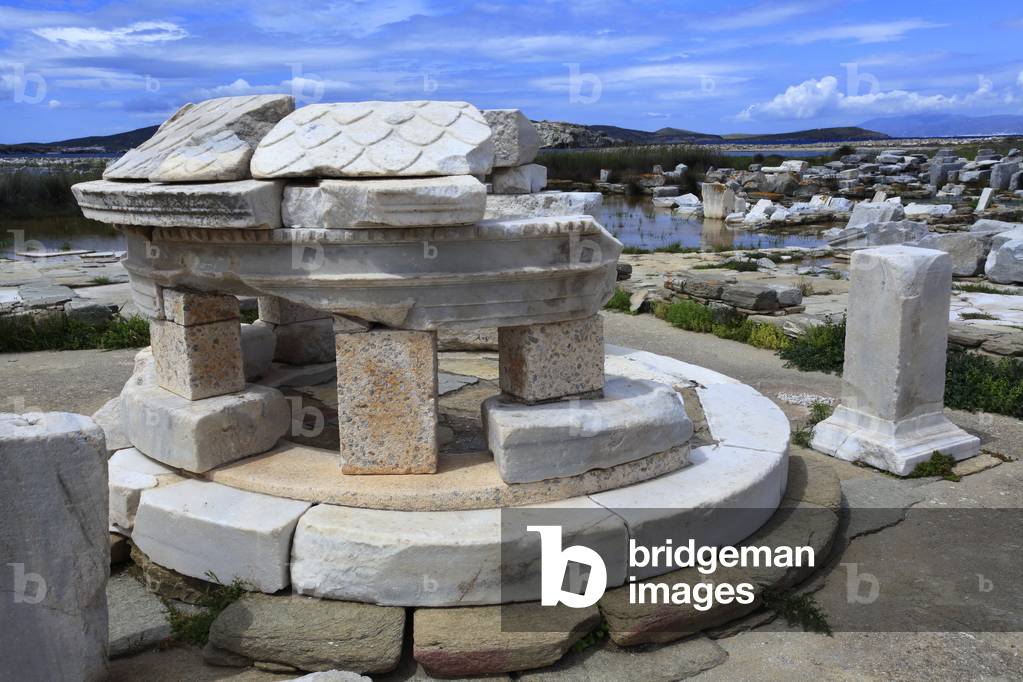 Archaeological site of Delos. Circular marble monument, Apollonian sanctuary, 2nd century BC.