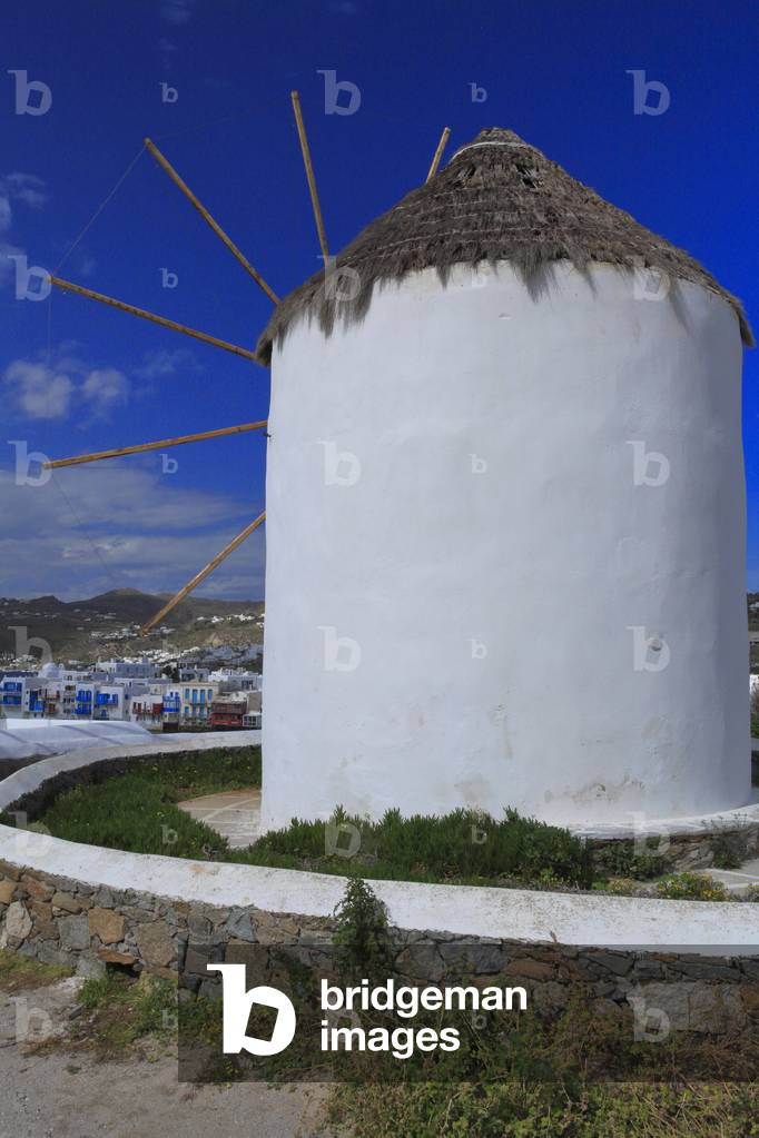 Windmills (lower), Mykonos. Cyclades, Mykonos, Greek islands, Aegean sea.