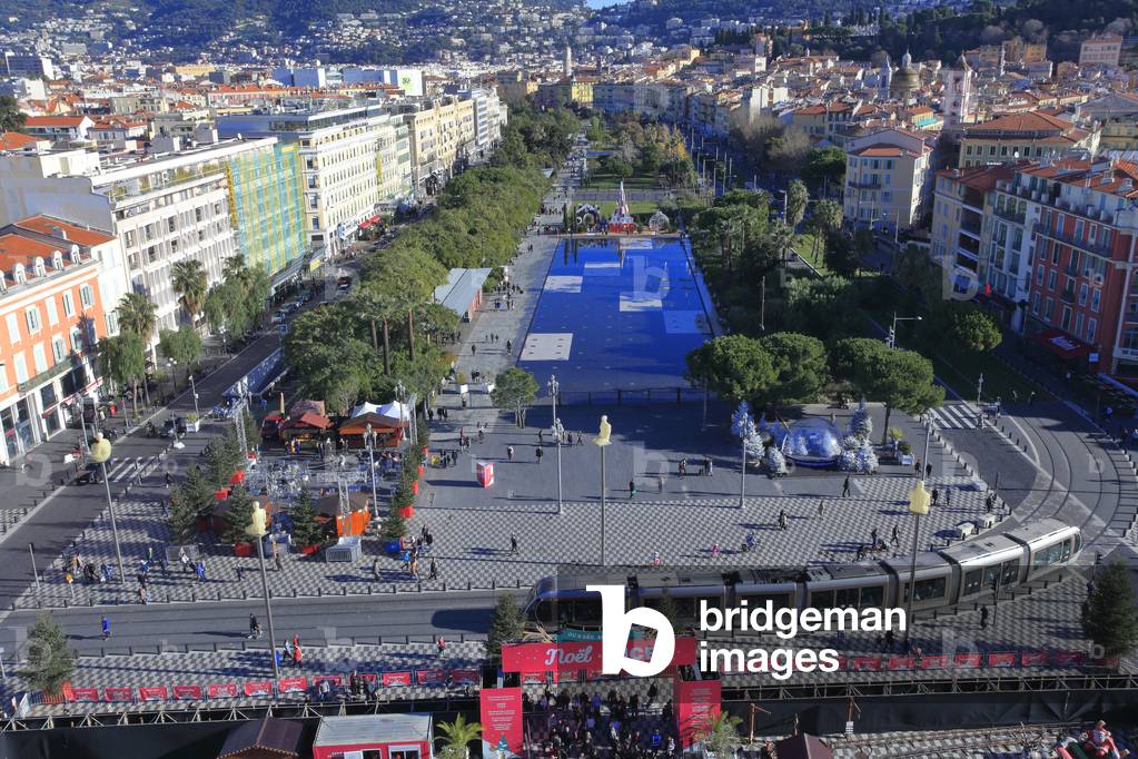 Concept fountain in central park and gardens in Nice. 'Promenade du Paillon'. Place Masséna.  French Riviera (Alpes-Maritimes), France.
