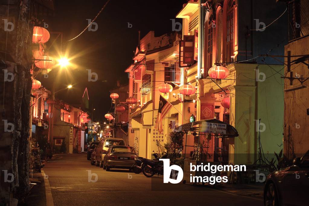 Chinatown/19th century Chinese street and architecture/Facades of traditional Chinese mansions in the Chinatown district of the historic and cultural center of Malacca/Malaysia/UNESCO class