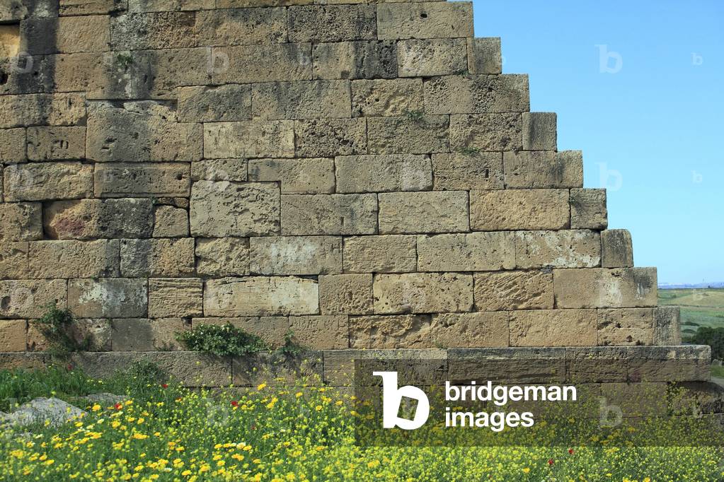 Selinunte: East side of the Acropolis defended by a high terraced wall, realized around 540 BC Sicily - Selinonte: East Coast of the Acropolis protected by a wall realized in the 5th century BC Sicily