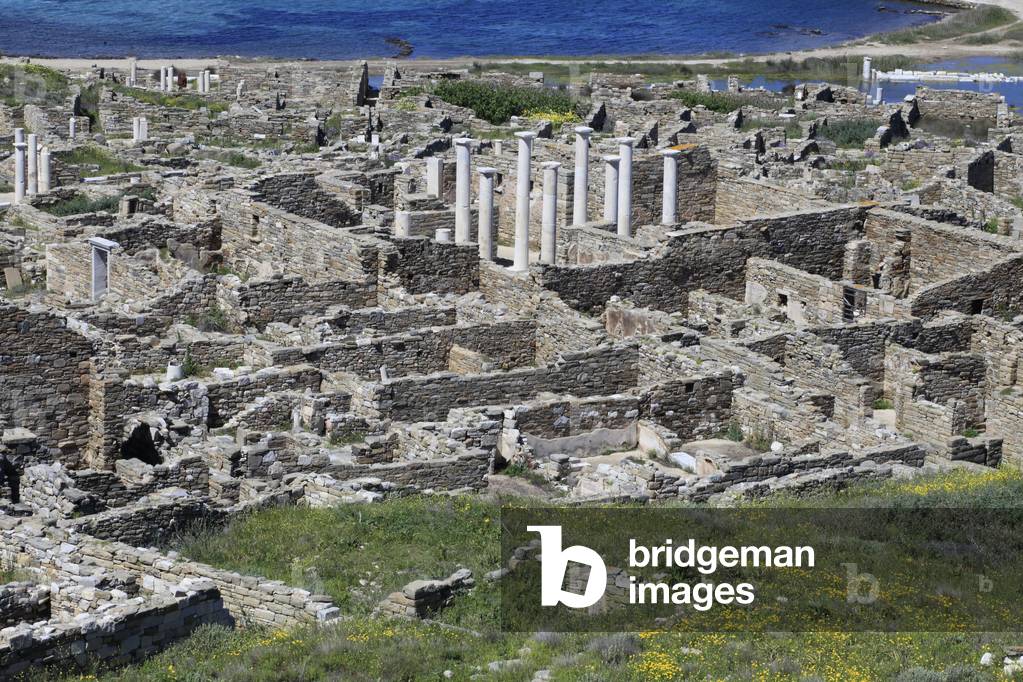 Archaeological site of Delos.The theater quarter and at the center the house of Dionysus. 2nd Century BC.