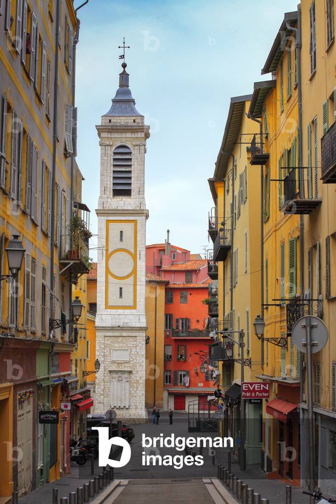 Old town of Nice and Sainte réparate Cathedral bell tower. Nice