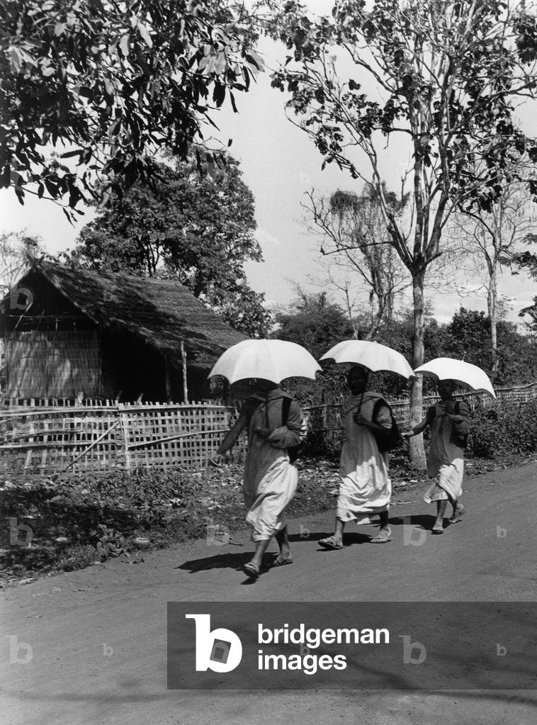 Monks, Vientiane, Laos, 1954 (b/w photo)