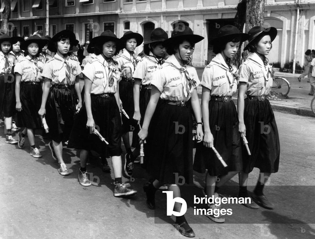 Chinese Funeral, Saigon (Ho Chi Minh Ville), Vietnam, 1954 (b/w photo)