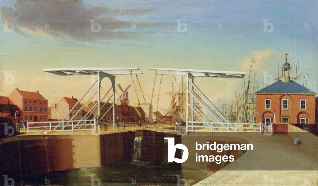 An East View of the Bridge and New Dock at Kingston upon Hull (oil on canvas)