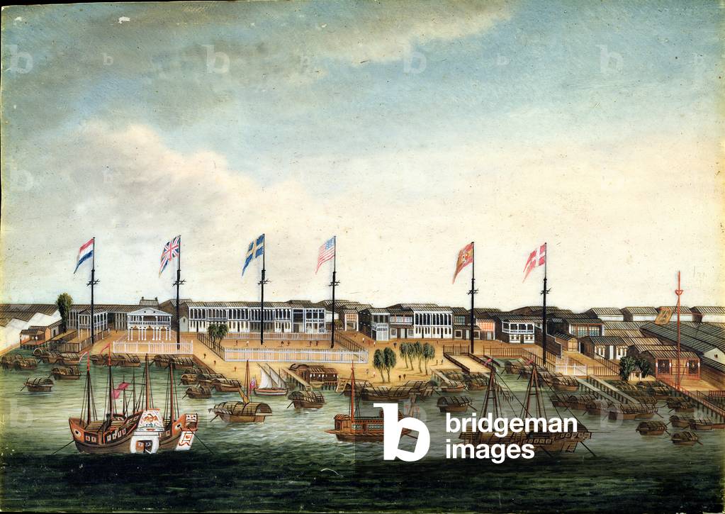 The Hongs at Canton, before 1820 (oil on ivory)