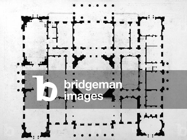 Plan of the principal floor of a house, 1815 (pen and black ink, grey washes)