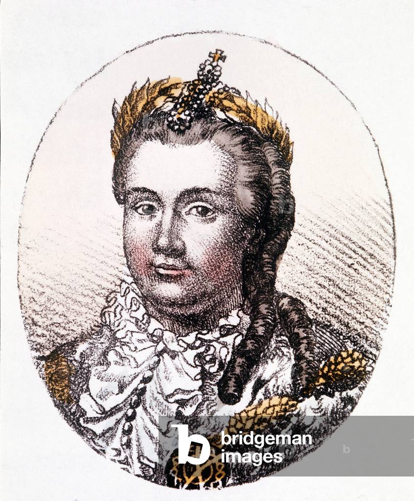 Katharina II. (1729 - 1796). Kaiserin von Russland, 19. Jahrhundert (Lithographie)
