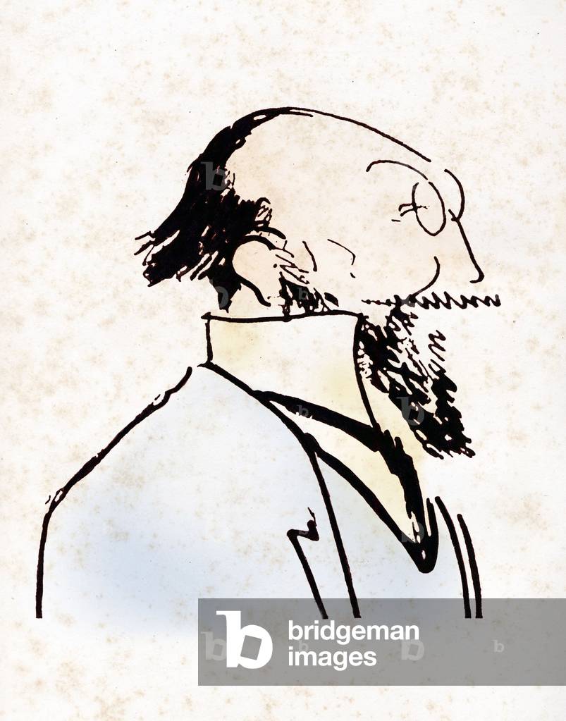 Portrait of Erik Satie (1866-1925) French composer. Caricature by Annie French (1872-1965).