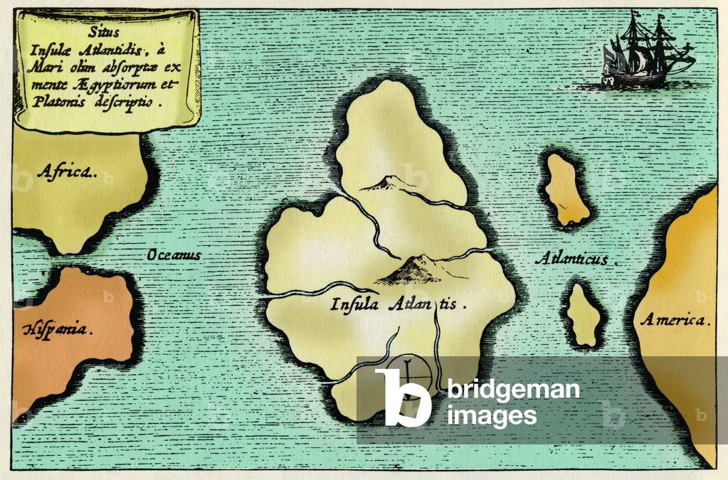 Image of Map locating the legendary island of Atlantis (Atlantis) - from
