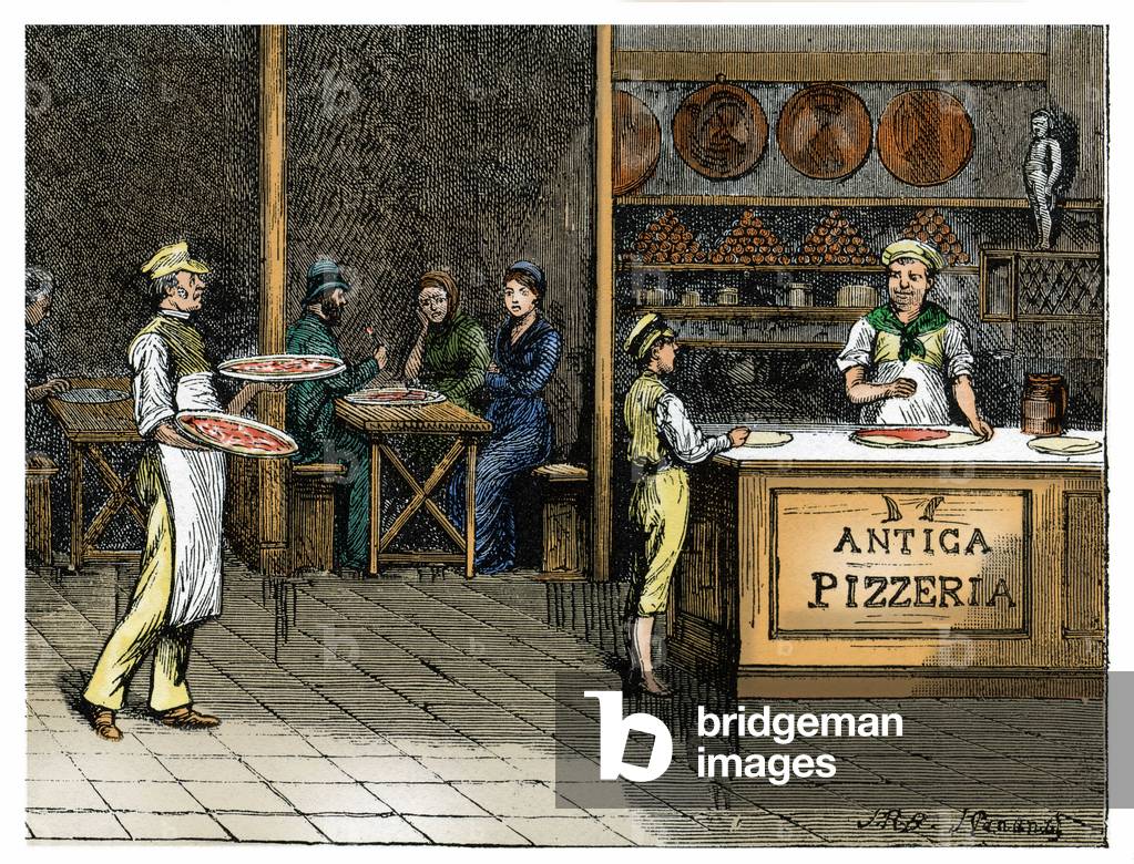 "Neapel: alte Pizzeria. Bunte Gravur des 19. Jahrhunderts." 1801