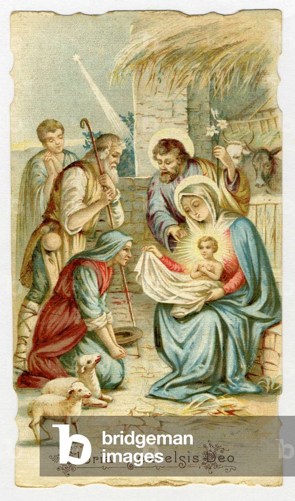 "Natività: i pastori vennero a visitare il Bambino Gesù. Cromolitografia circa 1890" 1890