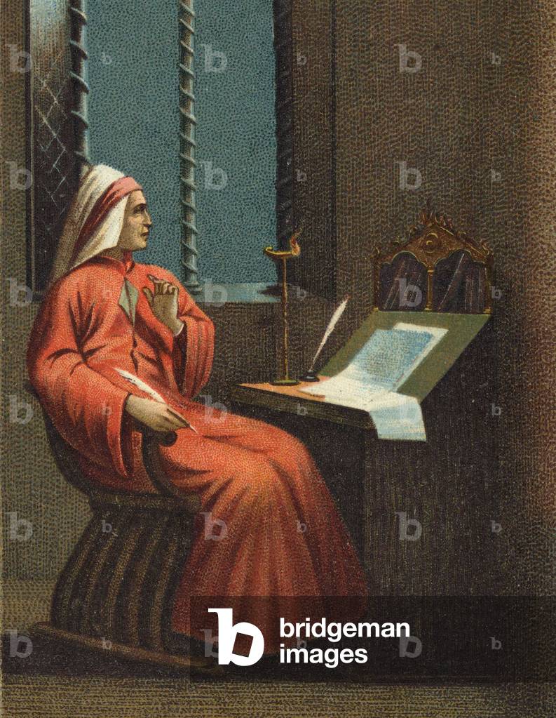 Porträt des italienischen Dichters Dante Alighieri (1265-1321) .Chromolithographie um 1890.