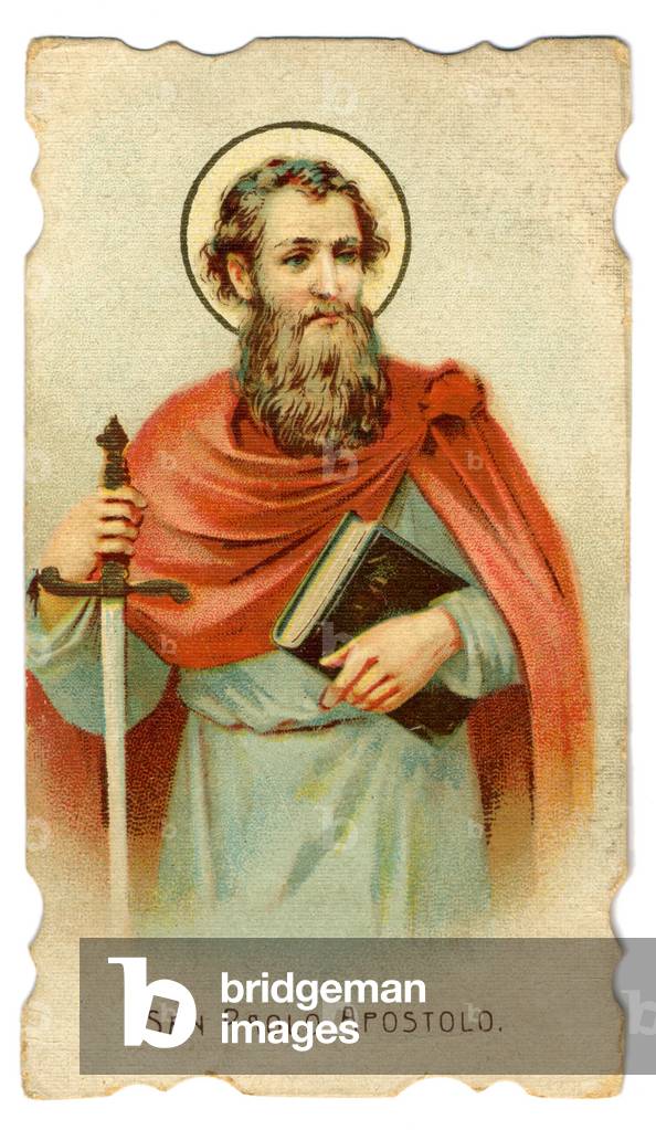 "Frommer Bild: Darstellung des Apostels Paulus von Tarsus (ca. 10-65 n. Chr.). Chromolithographie" 1898
