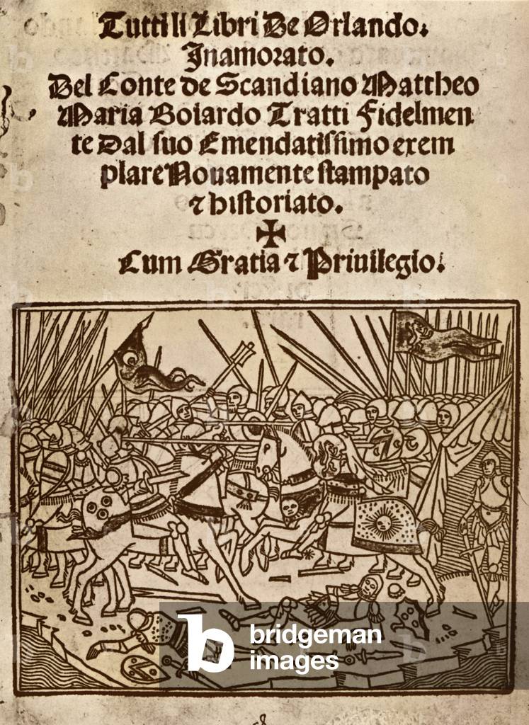 "Frontispiz von „“ Orlando innamorato „“ (der liebevolle Roland) des italienischen Dichters Matteo Boiardo (14
