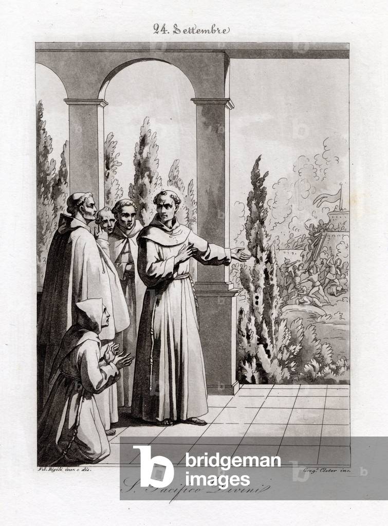 "«» Rappresentazione di San Pacifico (Guglielmo Divini) (1158-1234) «» Incisione di Filippo Bigioli (1798-1878