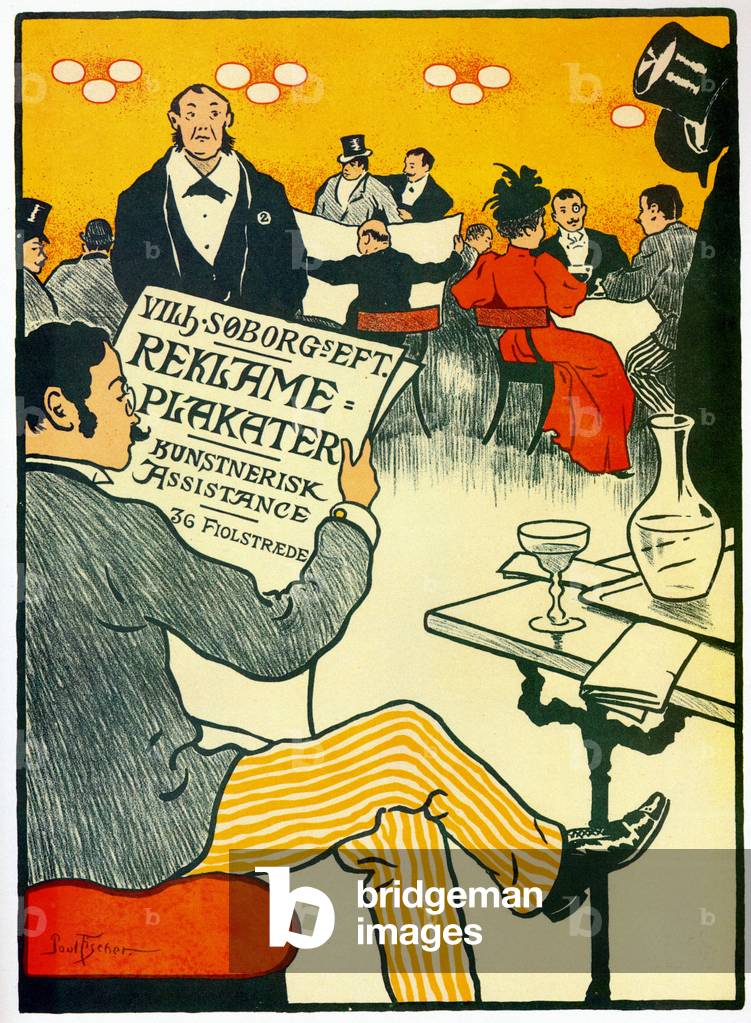 Advertising poster for a print shop representing a bar scene, 19th (lithograph)