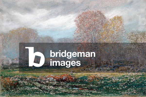 "Herbst 1913 (pastellfarben auf grauem Papier)", 1913 von Dwight William Tryon