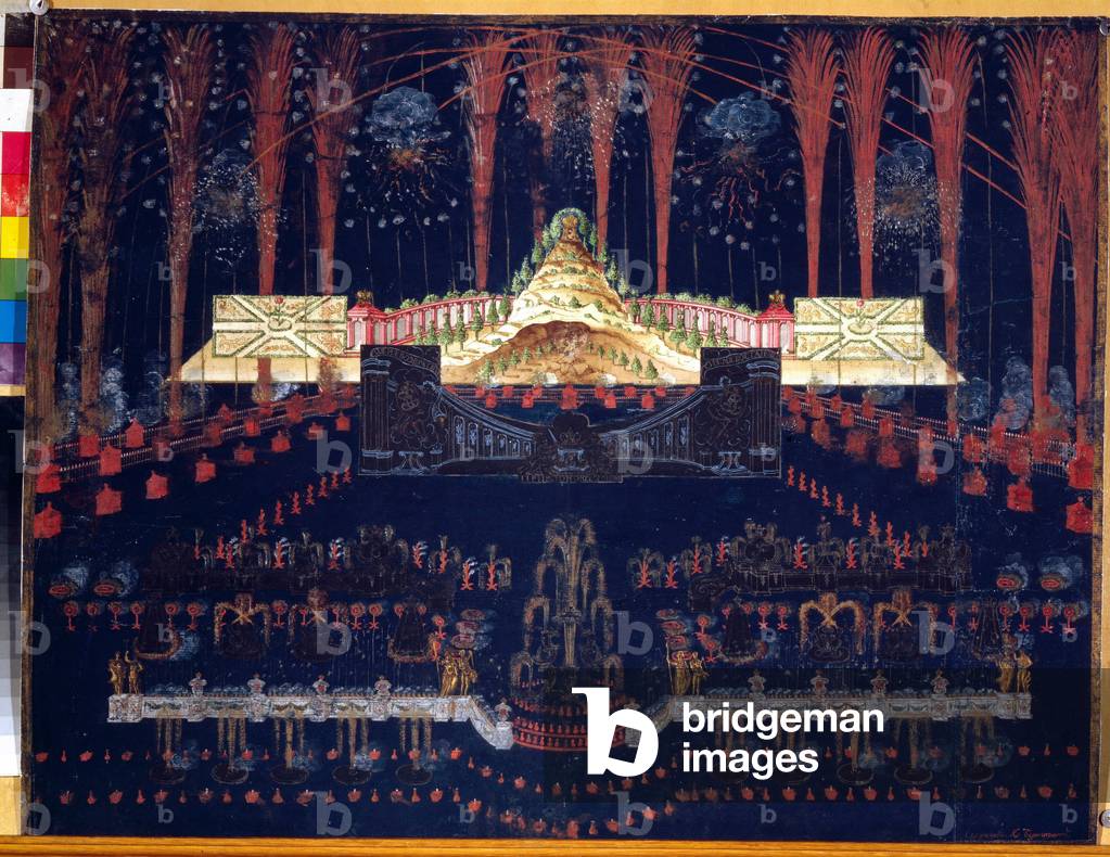 Fireworks and illuminations on April 25, 1742, in Moscow (Russia), 1742 (watercolour)