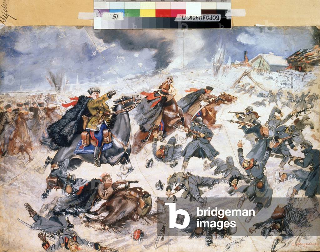 The Cavalry of the General Dovator in the Battle of Moscow in 1941, 1942 (gouache on paper)