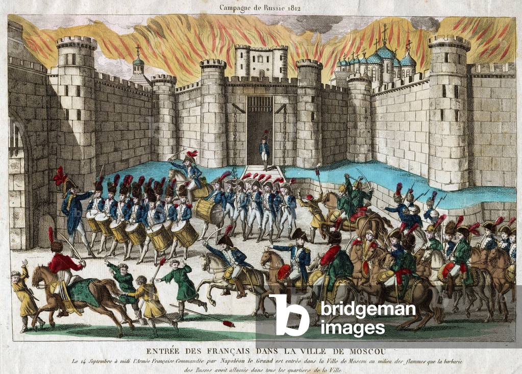 The French Entry Into Moscow, 1812 (etching, watercolour)